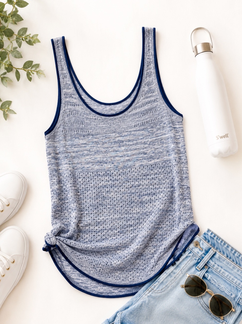 Beach Open Knit Hi-Lo Tank Top | Coastal Blue | Sleeveless | Size Small